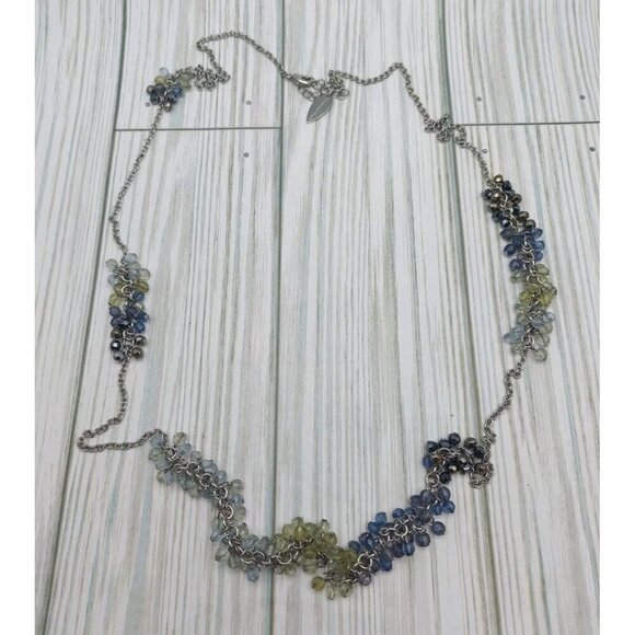 Coldwater Creek Silver Tone Long Station Chain Necklace Blue Ombre Crystal 36" - Picture 8 of 10